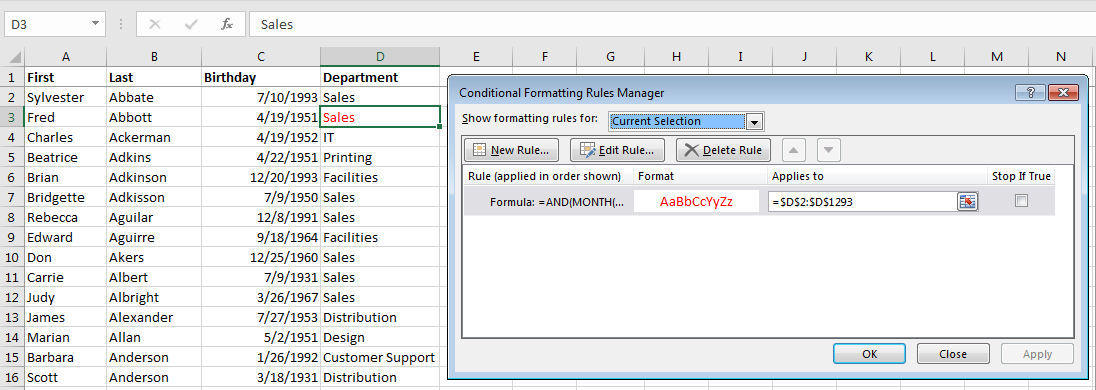 If-Then Conditional Formatting Screenshot