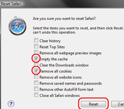 Select the items you want to reset, and then click Reset